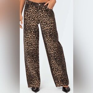 Edikted Leopard Print Wide-Leg Pants